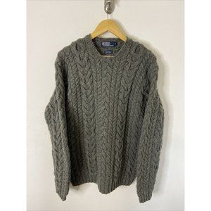 Vintage Polo Ralph Lauren Men M Lambswool 3D Cable Knit Sweater Oversized Heavy